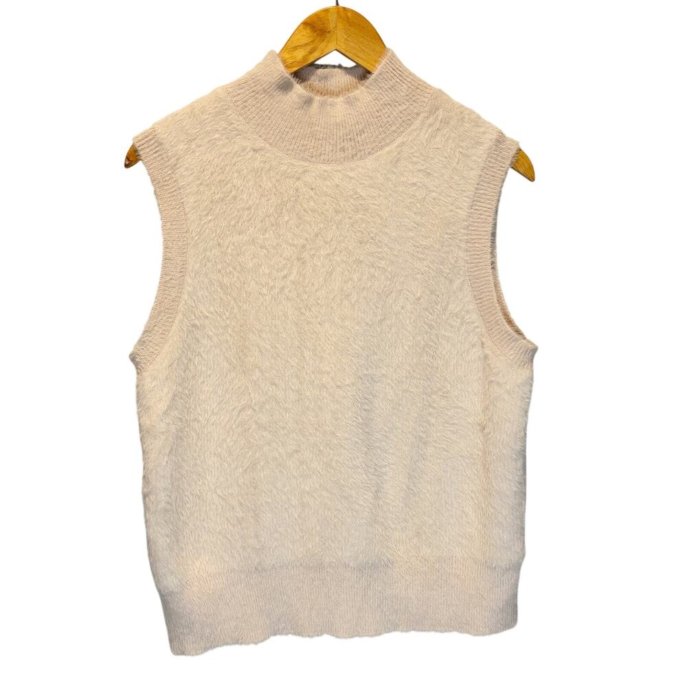 Bailey 44 Blush Pink Faux Fur Mock Neck Sleeveless Sweater - size Medium